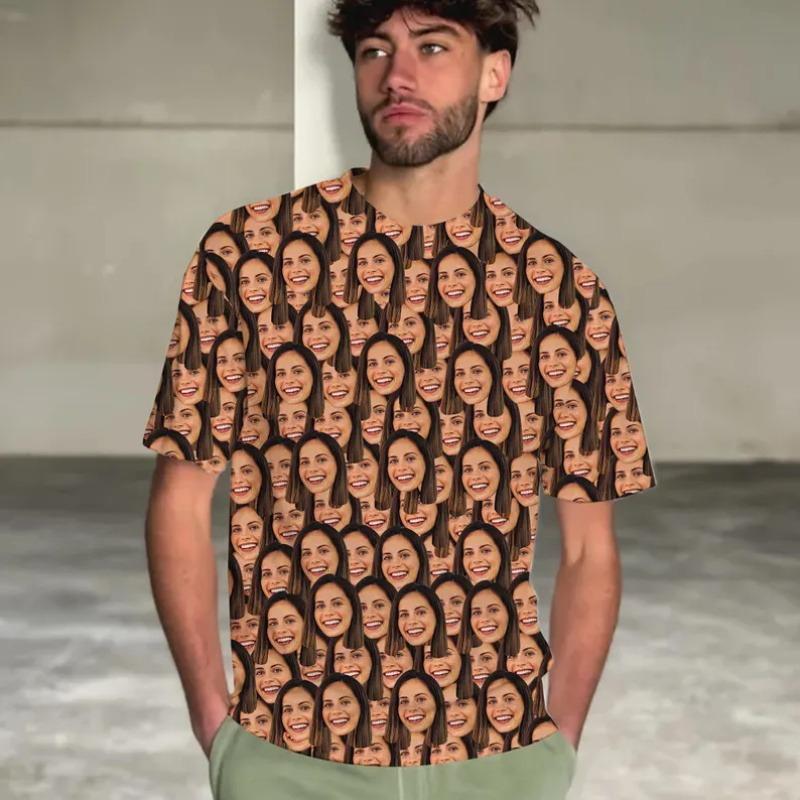 T-shirt Personalizzate con Volto per Uomo Stampa Integrale Personalizzata Fai da Te Foto Volto T-shirt Personalizzata Manica Corta Girocollo Maglietta
