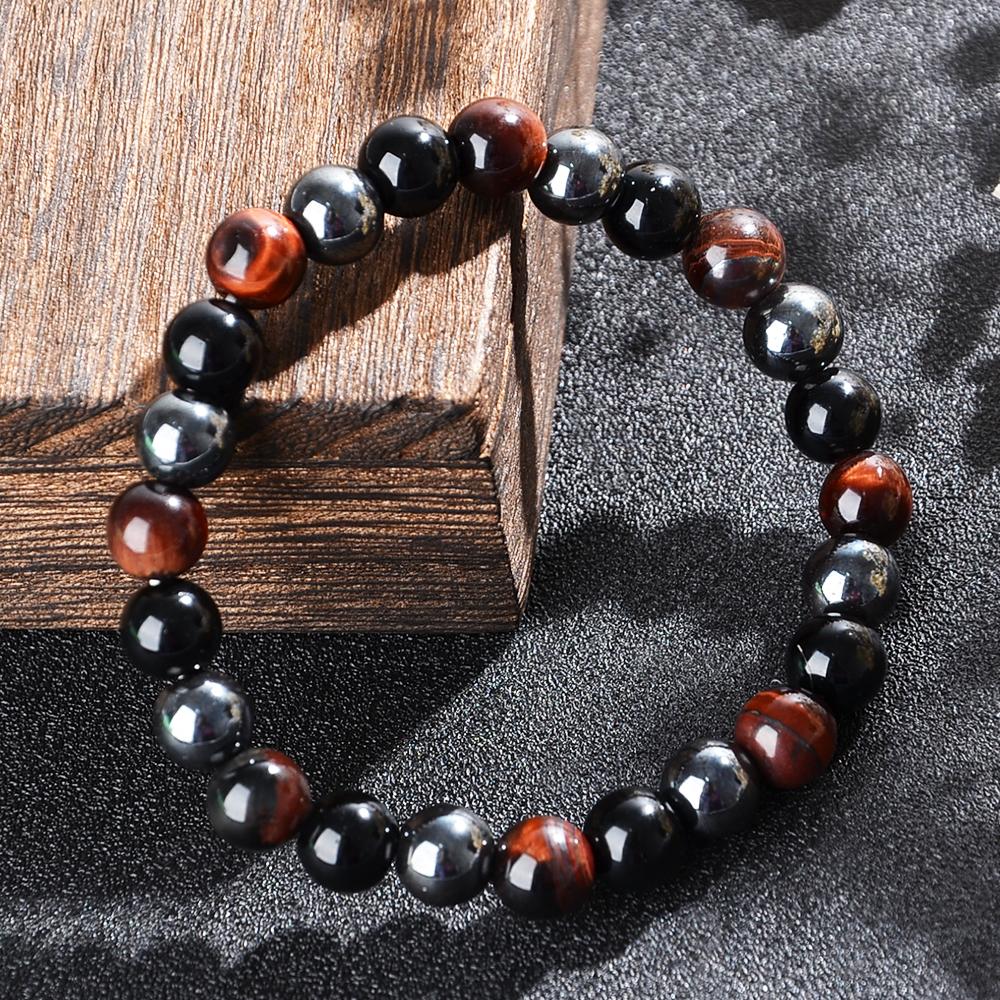 Triple Protection Bracelet, Blue Malachite Black Bile Obsidian Beaded Bracelet, Handmade Stretch Beaded Bracelet