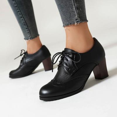 Mode 2024 Automne Nouveaux Chaussures Oxford Rétro Britanniques à Bout Pointu Décontractées à Talons Mi-hauts Épais Chaussures en Cuir pour Femmes Chaussures Plates à Lacets pour Femmes Zapato