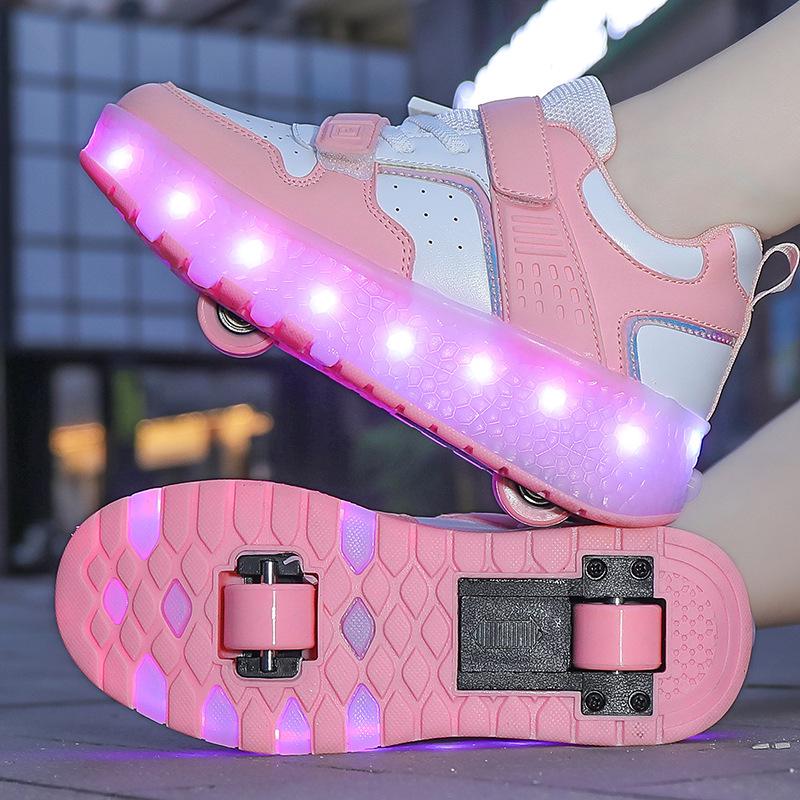 

Rechargeable Dual-Wheel Light-Up Skates for Men, Women & Children - Retractable Roller Skating Shoes with Luminous Wheels 32
