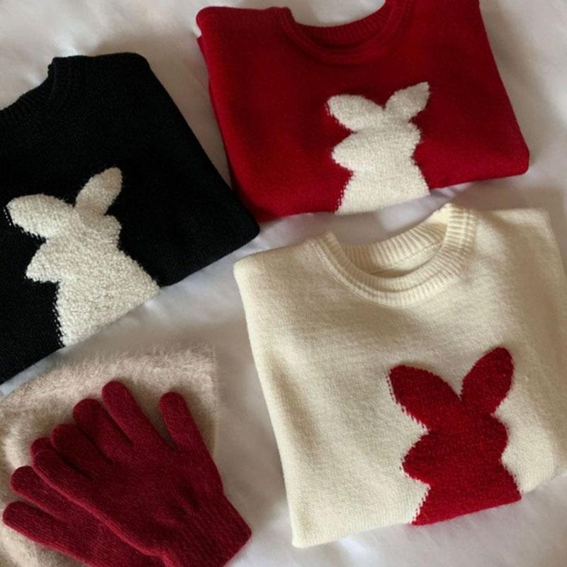 Acheter Rabbit Red Sweater Pullover Women Winter 2023 Hot Spring Bunny  Clothes for New O Neck Long Sleeve Sweater Pullover Female Top | Joom