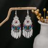 Bohemian Ethnic Tassel Earrings In Miao Silver with Turquoise