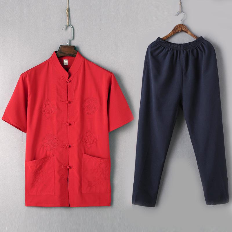 

Чоловіча сорочка з коротким рукавом у китайському стилі, костюм тан для тай-чі - для середнього та похилого віку, жакардова етнічна одежа для світських буддистів Size 41