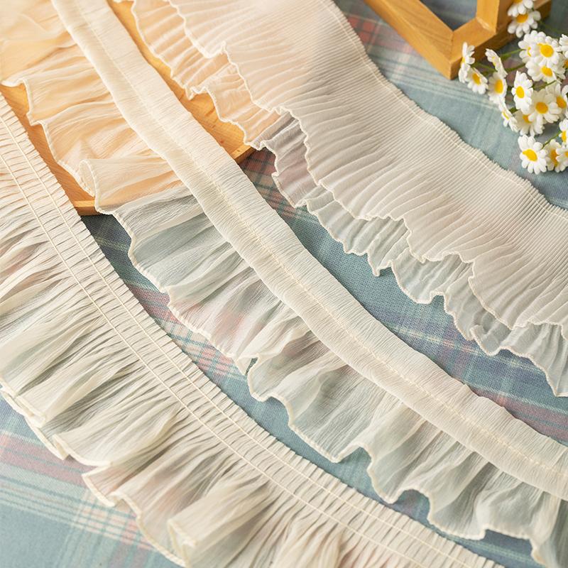 2M Chiffon Plissee Spitze Fransen 9/10/12CM Bandbesatz Zum Nähen Handarbeit Zubehör Röcke Kleidung DIY Basteln