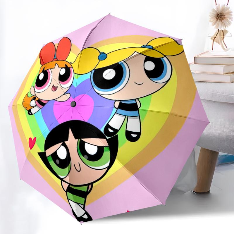 1PC The Powerpuff Girls Umbrella Portable Folding Umbrella Iron Frame Hole Bone Structure Outdoor Home Umbrella A7