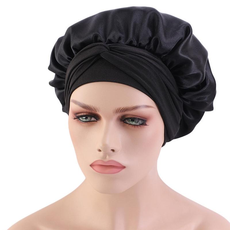 Sleep Cap Satin Bonnet Night for Head Cover Wide Elastic Band Sleeping Soft Adjustable Ribbon Strap Hair Turbans for Wom