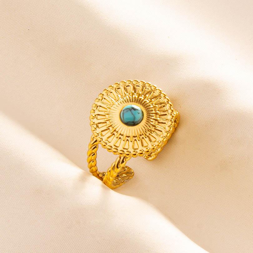 Turquoise Finger Jewelry Long Oval Sun Heart Water Drop Stainless Steel Rings For Women Men Accessories Gold Plated Open Anillos