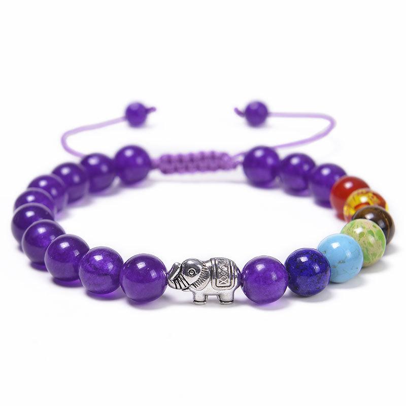 JYL TS Bracelet Elephant  Colorful Braided Adjustable Brings Good Luck & Wisdom Amethyst-Little Elephant