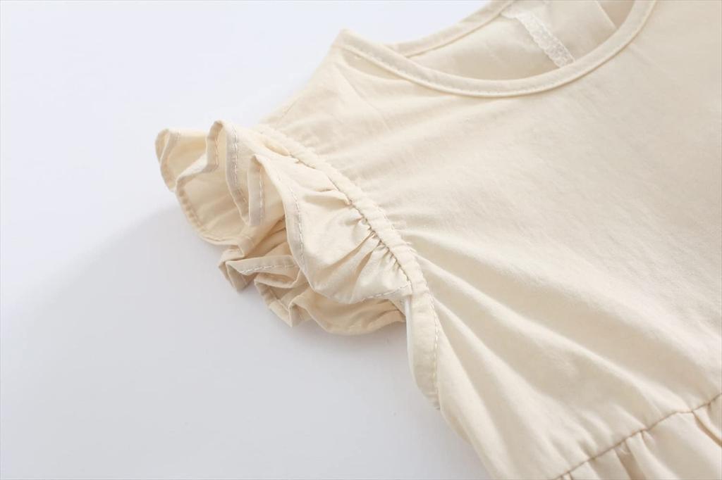 Romper Jumpsuit Bodysuit for Girls Newborn Infant Summer Flare Sleeves Overwear Hat Set Beige 12Months [Misia Luxury] 3-Piece [27156-27160]