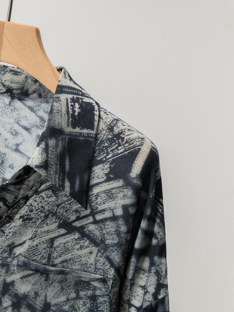 Women's Retro Print Mulberry Silk Long Sleeve Shirt - Spring New Arrival, Mid-Length & Loose Fit