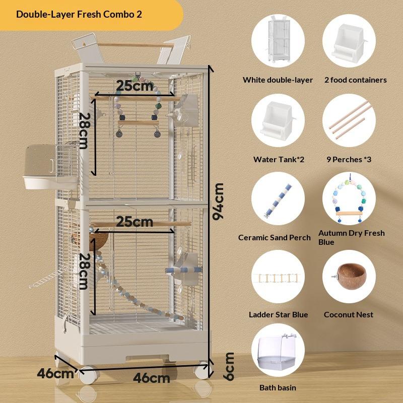 Double Transparent Parrot Cage Splash-proof Large Bird Cage Horizontal Silk Tiger Skin Mystic Phoenix Breeding Cage