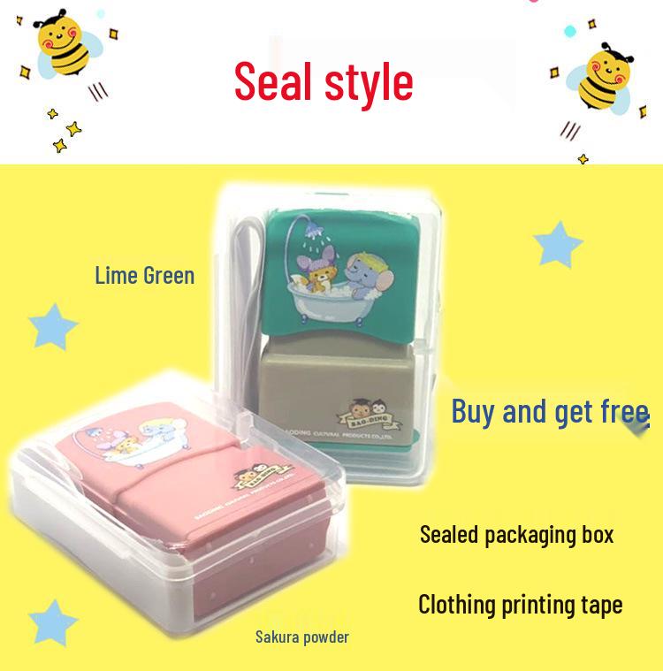 

Custom Kids Clothing Stamp - Photosensitive Name Label for Kindergarten (Douyin Style) Lime Green + Box + Stamp Belt