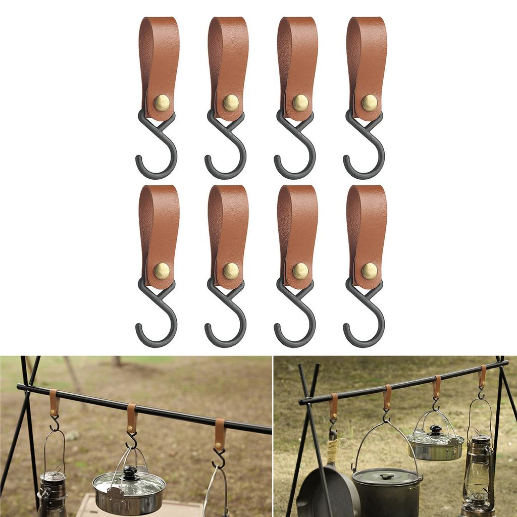 8 Pack PU Leather S Hooks No Drilling Hanging Hooks Leather Straps with Hooks Multifunctional S Hooks Set for Hanging