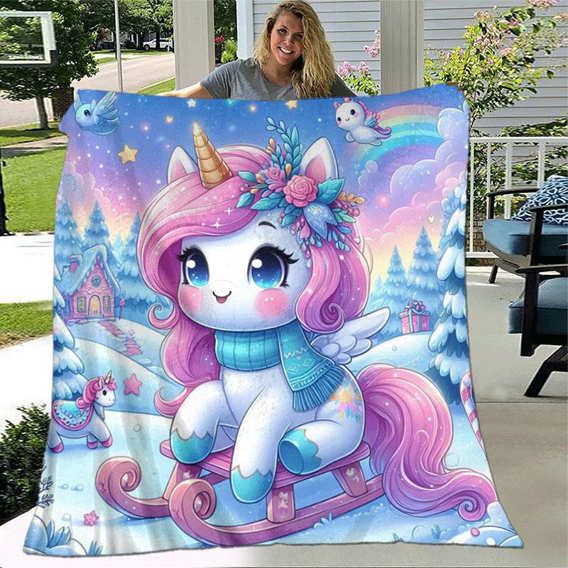 1pc Unicorn Printing Lightweight Flannel Blanket, Comfortable and Warm Blanket, for Camping Sofa Bed and Couch Office, Gift