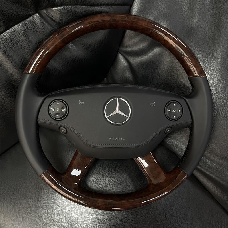 For Mercedes Benz S550 S600 S550 4MATIC 2007 2008 2009 DIY Wooden Texture Carbon Fiber Steering Wheel Cover Accessory
