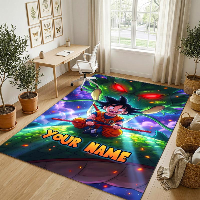 Personalized Crystal Velvet Carpet,Dragon Ball Custom Printed Name, Plush Area Rug For Home Indoor Decor