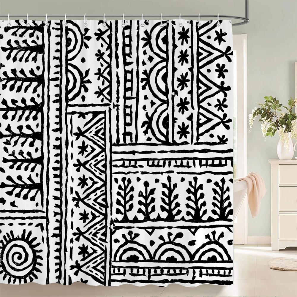 1 Pc Abstract Geometric Shower Curtains Bathroom Polyester Bath Curtains Printing Boho Shower Curtain Decor With Hooks Curtain