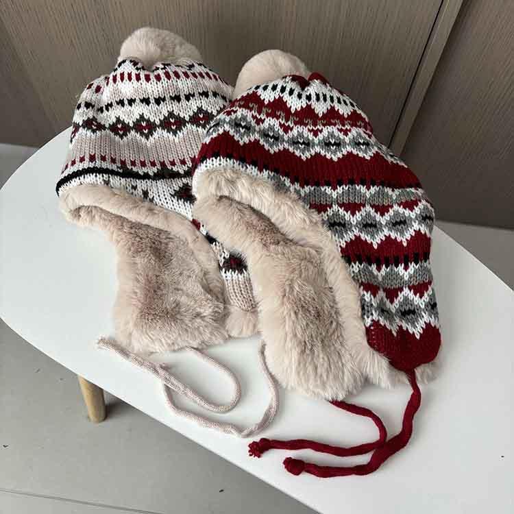 Plush Thickened Lei Feng Hat Autumn and Winter Warm Ear Protection Hat Women's Outdoor Riding Ski Hat
