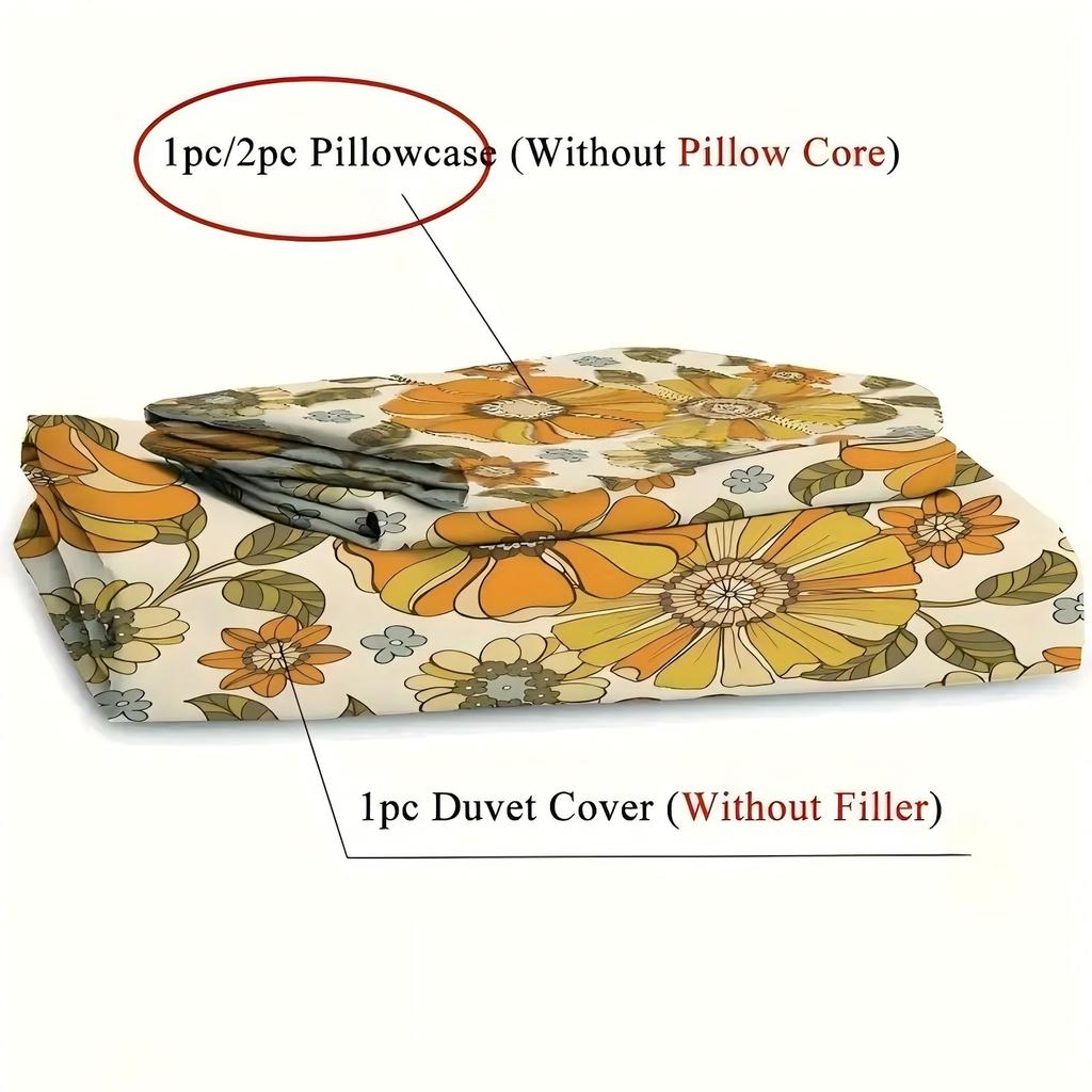 Yellow Flowers Pattern 3D Printed Duvet Cover Elegant Rural Style Bedding Set Soft Comfortable Breathable Luxury Quilt Cover Set
