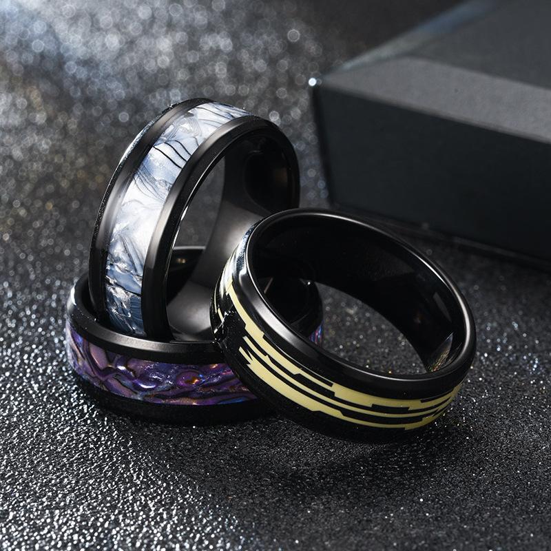 Elegant Stainless Steel Black Shell Ring Colorful Purple for Women Men Jewelry Adjustable Size 6-13