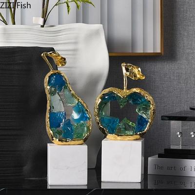 Manzanas/Peras Chapadas en Oro Estatua Decoración de Escritorio Adornos Artesanía Moderna Base de Mármol Escultura de Fruta Dorada Decoración Estética de Habitación