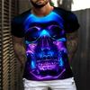 Summer Round Neck 3D Vintage Horror Skull Print Top Fashionable Casual Short Sleeved Men's T-shirts
