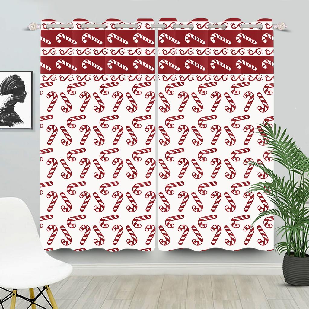 Christmas Home Window Curtains Red White Festive Printed Living Room Bedroom Holiday Decor Drapes Curtain With Grommet Polyester Ideal For Area