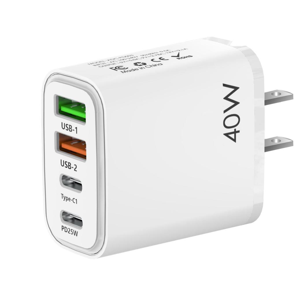 PD40W Mobile Charger: QC3.0 Fast Charging, 2U+2C Multi-Port, EU/UK Standards