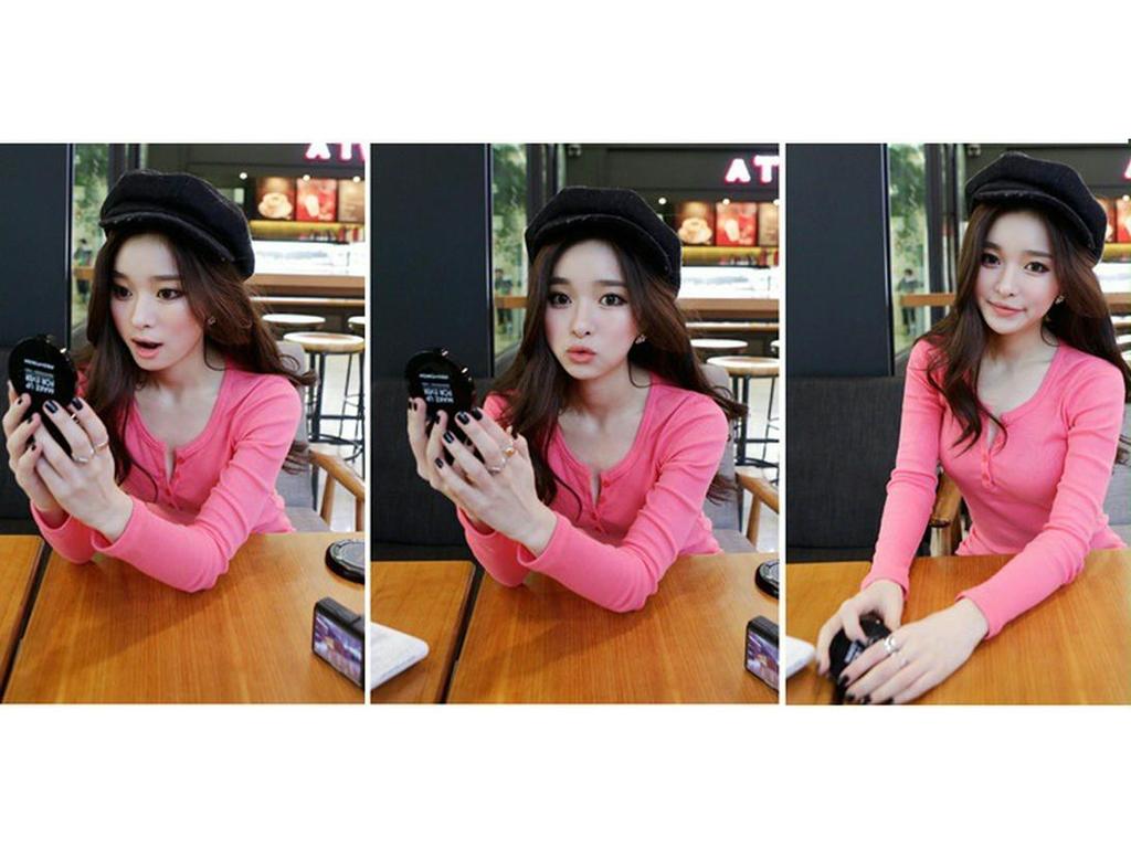 Women's Autumn Slim Fit Ribbed Long Sleeve T-Shirt with Half Open Collar