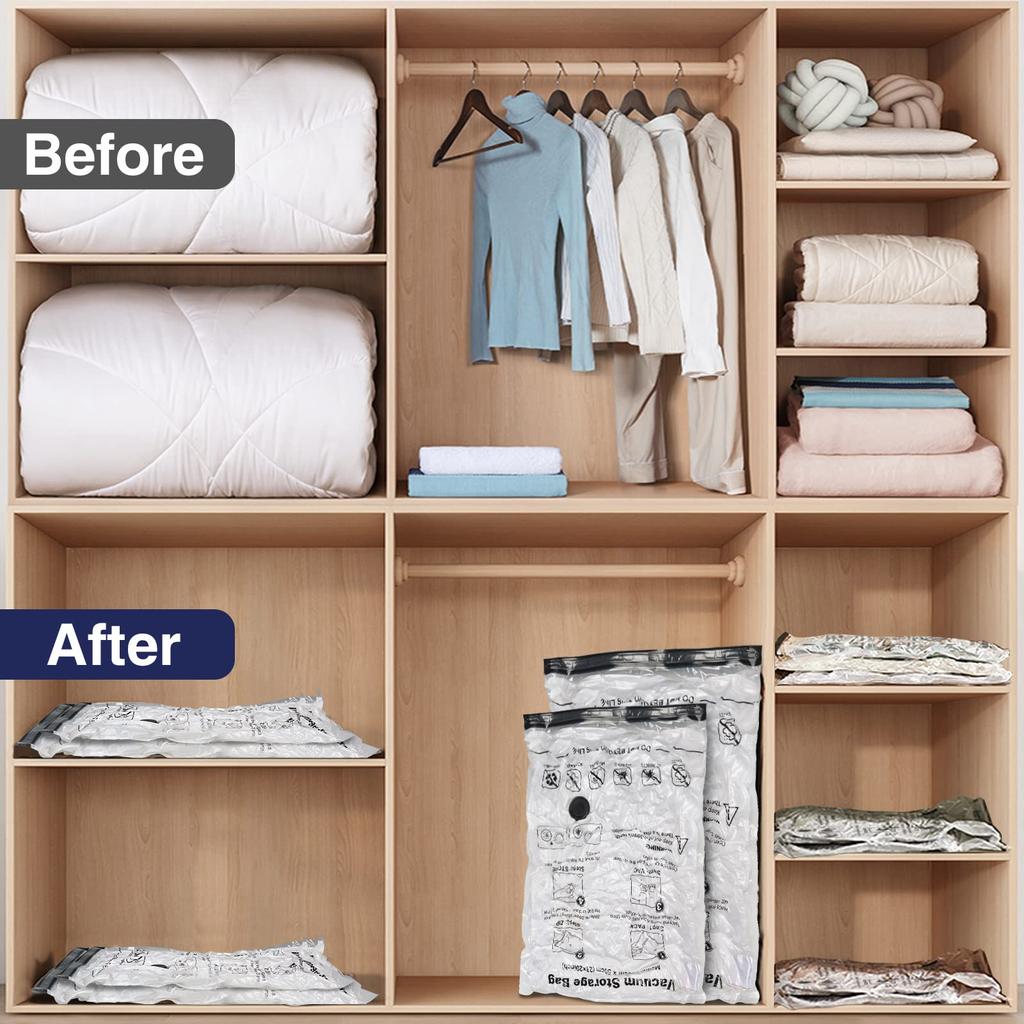 5 Pack Vacuum Storage Bags Space Saver Bags Compression for Comforters Blankets Bedding Organizer Clothes Travel Storage