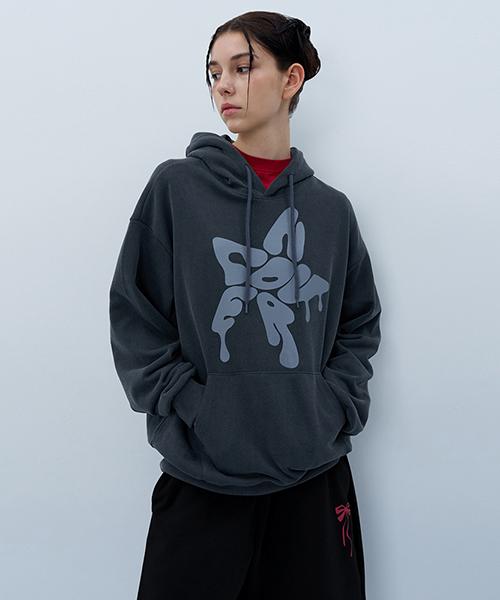 Uncover Melting Star Logo Pigment Hoodie Charcoal Free