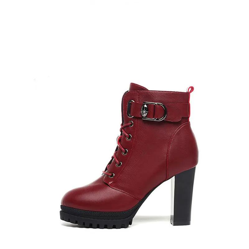 Fashion 2024 Winter Chunky Heel Short Boots Female Rivets Belt Buckle Waterproof Platform Knight Boots Thick Sole High Heels Warm Shoes