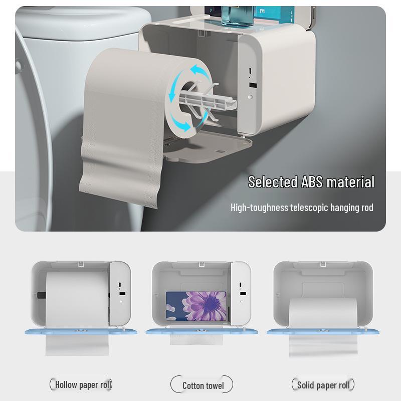 Smart Sensor Toilet Paper Holder, Automatic Wall-Mounted Dispensing, Punch-Free, Waterproof.