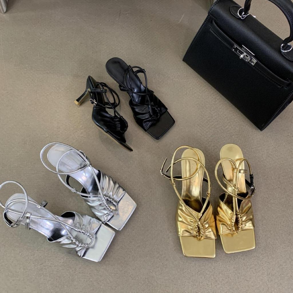 2025 Spring and Autumn New French Niche High-heeled Sandals Temperament Square Head Buckle Stiletto Strap Stiletto Sandals