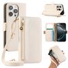 For iPhone 16 Pro Wallet Phone Case Shockproof TPU+PU Leather Flip Cover with Mirror,Strap