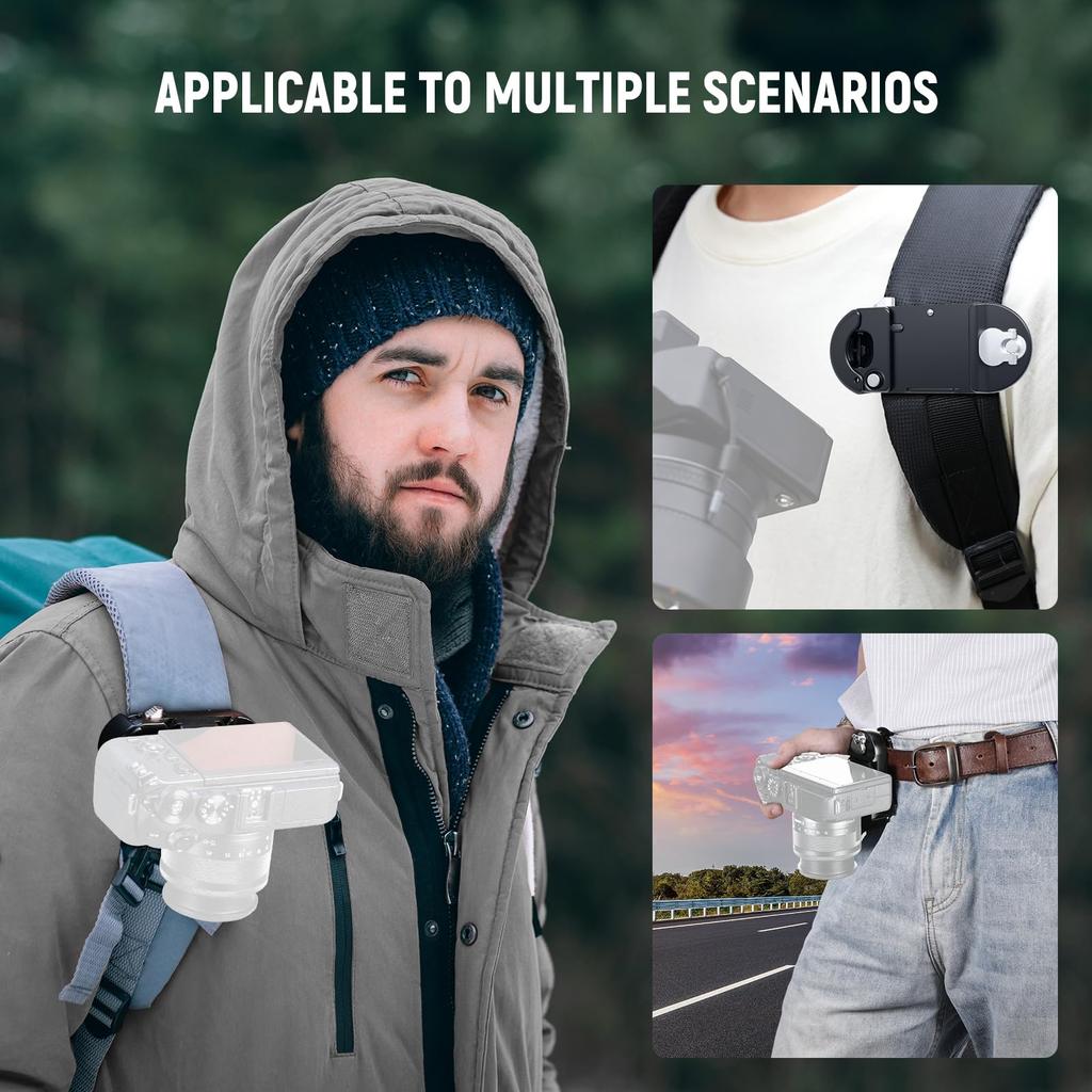 NEEWER GP67 Backpack Camera Clip Mount Square QR Quick Release Belt Strap Clamp Compatible Peak Design PD System DSLR Black