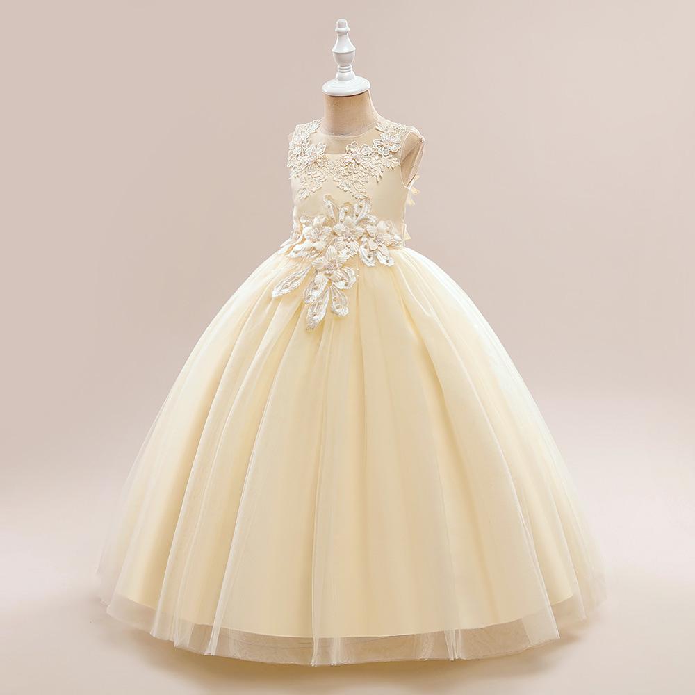 Girls' Formal Princess Mesh Dress with Appliques