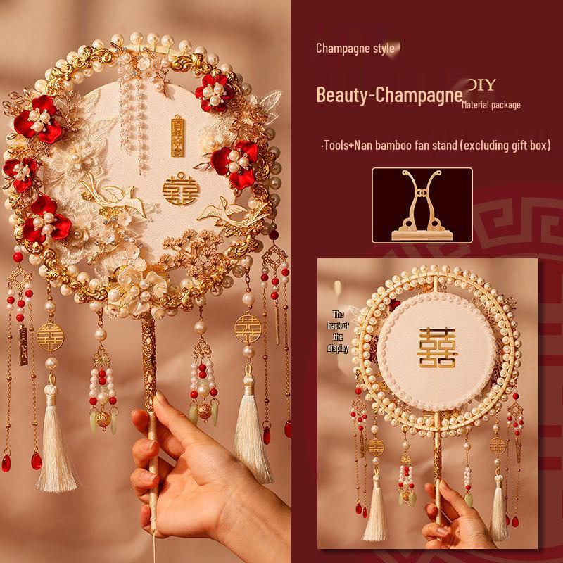 Champagne Wedding Xiuhe Fan - Handmade Double Circle Bridal Fan