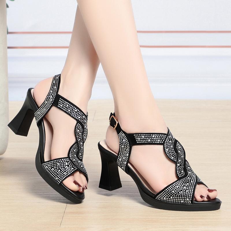Fashion AIYUQI Sandals Women 2025 New Fashion Summer Sandals Women Open Toe Rhinestone High Heels Roman Shoes Women