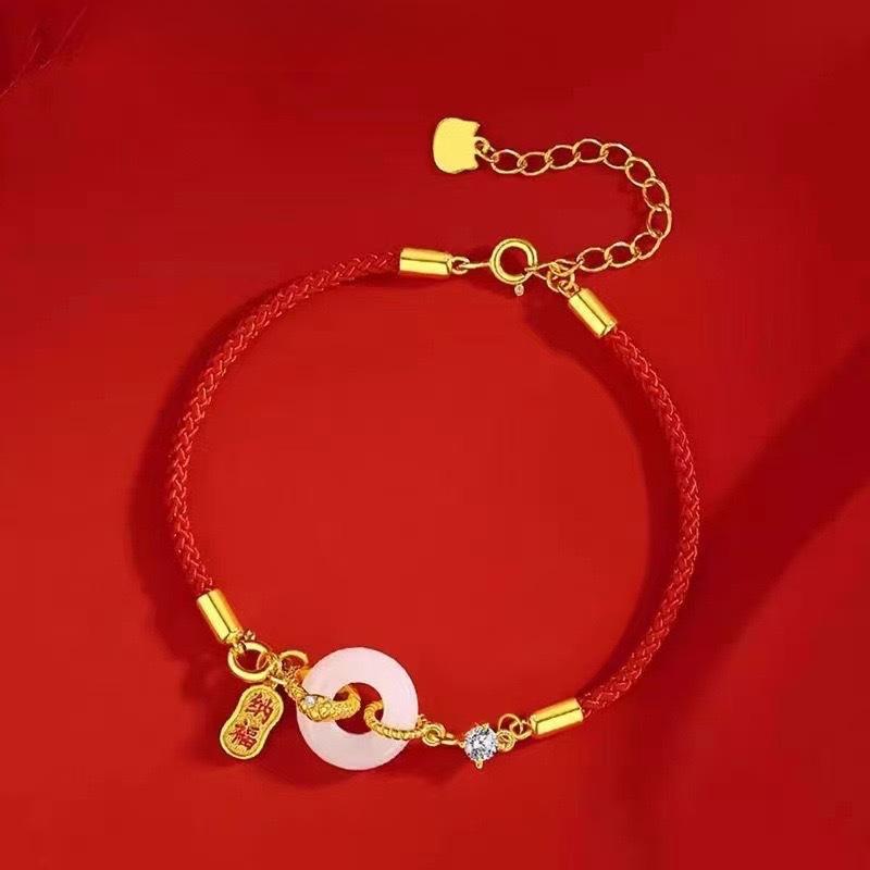 New Chinese Imitation Hetian Jade Safety Buckle Red Rope Bracelet Women's New Woven Hand Rope Snake Life Gift Jewelry