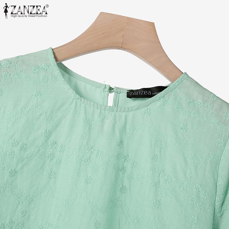 ZANZEA Women Short Sleeve Blouse and Shorts Summer Embroidery Jacquard Two Piece Sets
