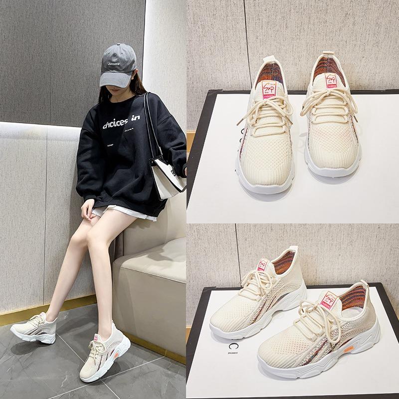 Shoes Women's Spring and Autumn New Trendy Sports Shoes Thick Sole Heightening Casual Single Shoes Breathable Flying Woven Women's Shoes