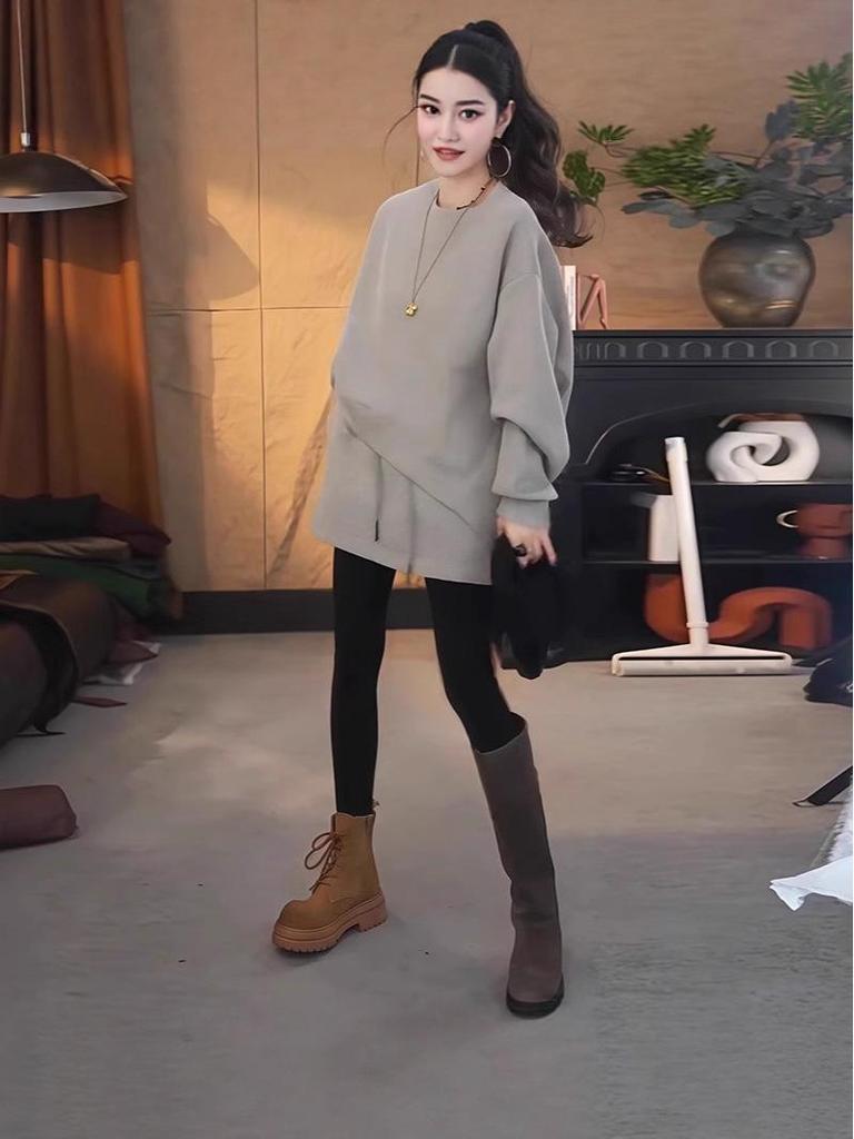 Women's Thickened Casual Two-Piece Set: High-End Round Neck Hoodie & Skirt, Autumn/Winter Style