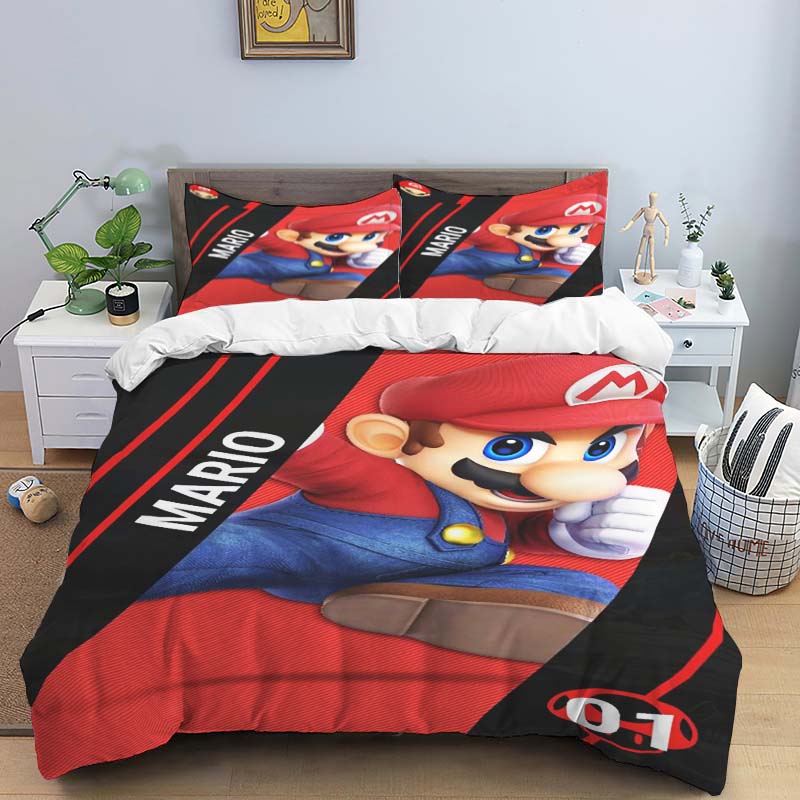 2026 New Super Mario Game-Themed Duvet Covers and Pillowcases – Suitable for Single, Double, Queen, and King Beds