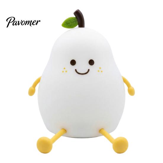 Fun Desk Ornament for Girls Pear Silicone Night Light, Touch Rechargeable Tapping Bedside Lamp, Portable LED Light Bedroom Cute Warm Atmosphere
