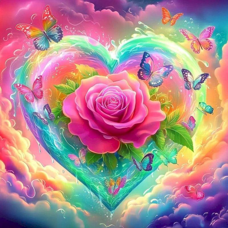 

Полная квадратная круглая алмазная вышивка Love Rose Flower Новинка 2025 г. Картина Бабочка Вышивка крестом Фэнтези Мозаика Настенное искусство Full Round 20x20CM