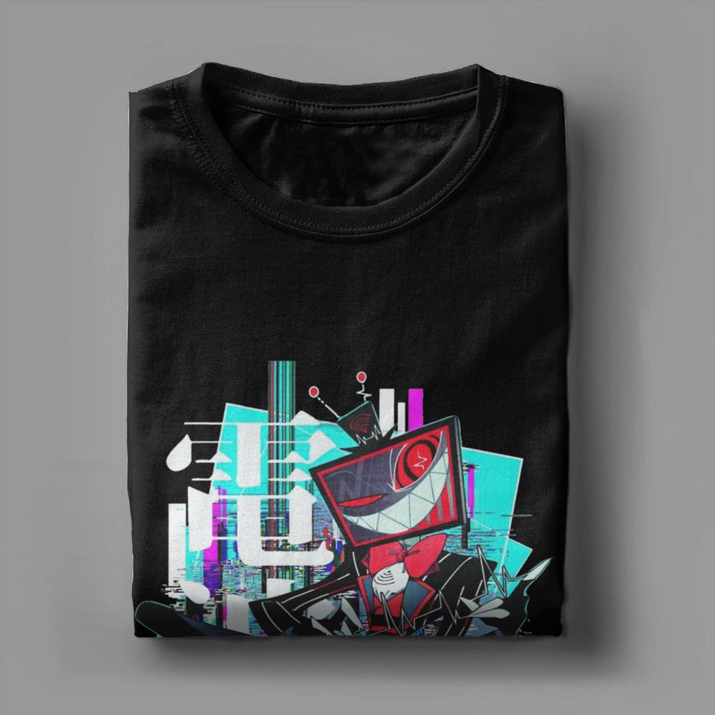 Koszulka Anime Vox Hazbins Hotels Męska Vintage Bawełniana Koszulka Okrągły Dekolt Krótki Rękaw Koszulki 4XL 5XL Ubrania