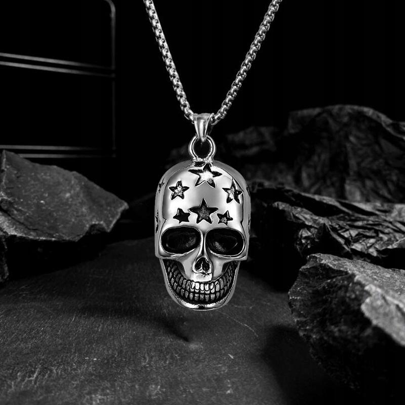 Necklace Silver Chain 316L Skull Stars 329