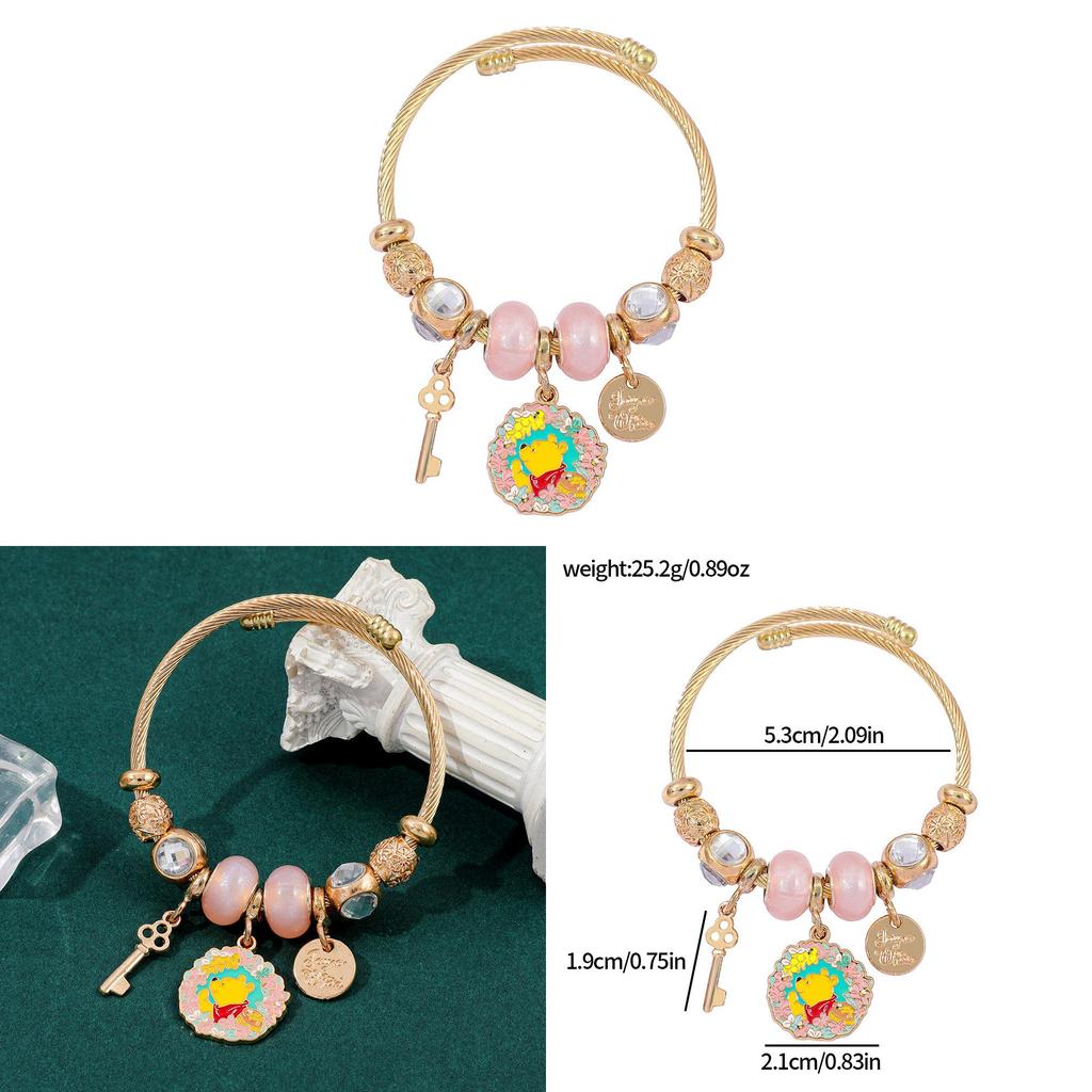 Winnie Puuh Handkette für Damen und Teenager mit goldenen Zinklegierungsperlen und Cartoon-Design