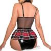 New sexy patent leather red plaid splicing deep strap sex underwear set